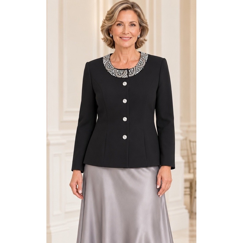 Nipon Boutique Black Formal Rhinestone Collar Blazer Jacket Mother Of Bride 20W